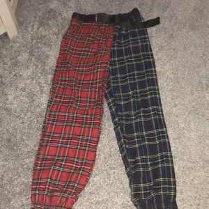 Two Tone Tartan Belted Joggers